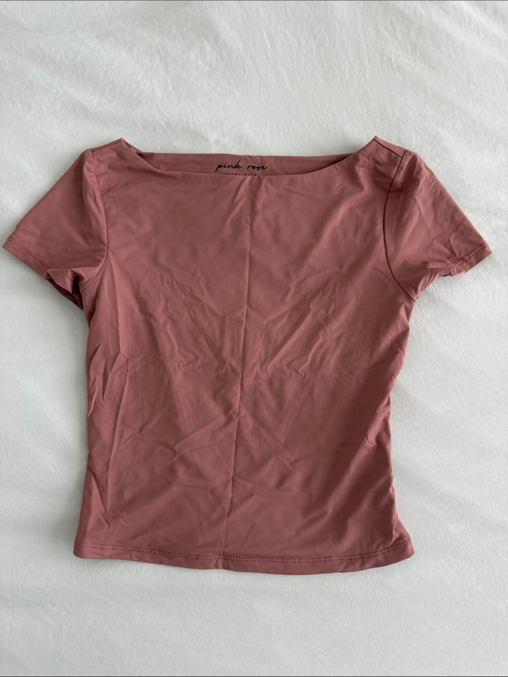 Pink Rose Short Sleeve Scoop Neck Top - Dusty Mauve